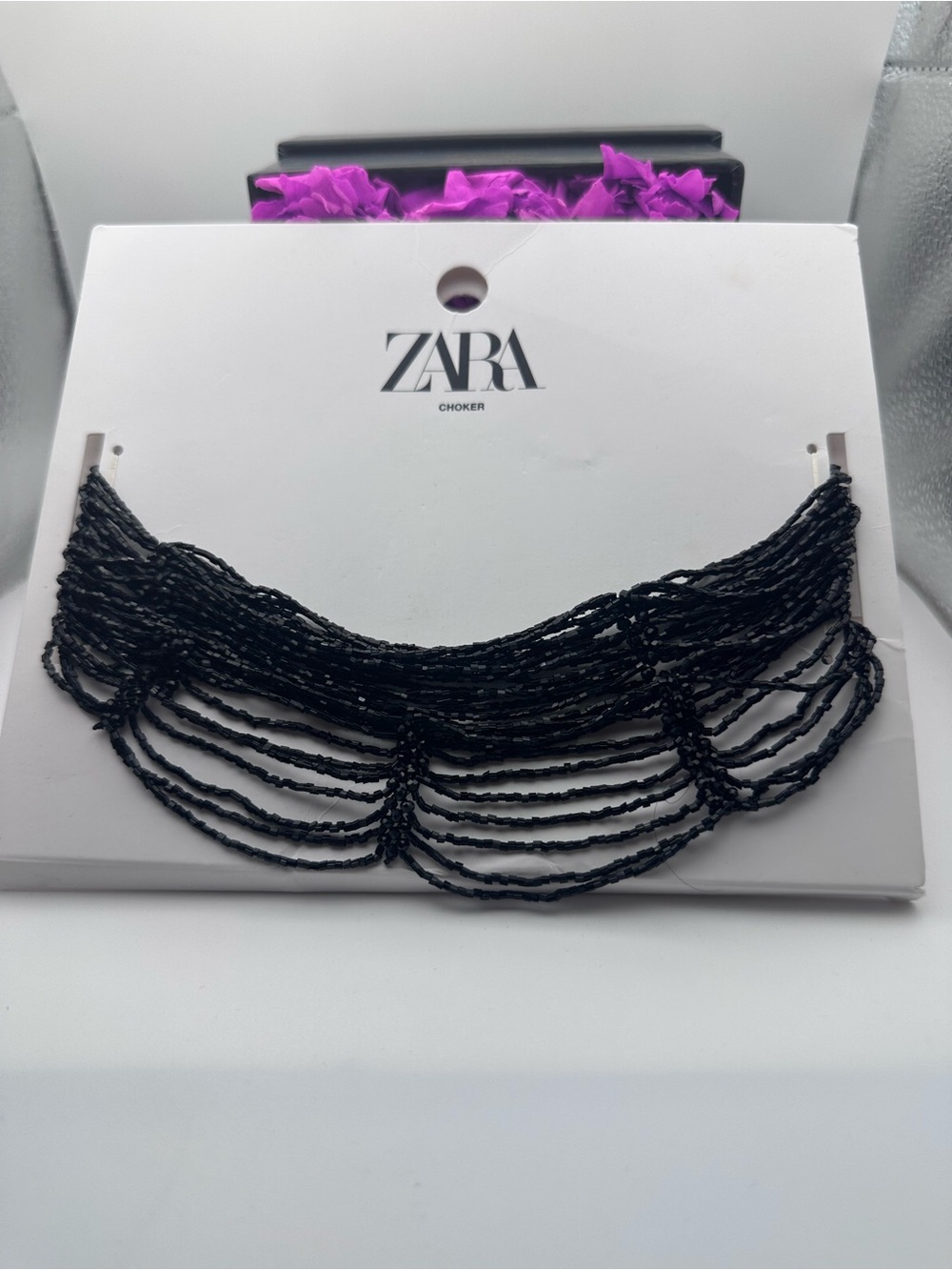 ZARA Black Layered Beaded Collar Necklace
